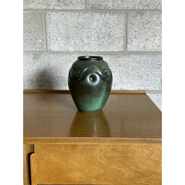 A green and black glazed vase by Harald Östergren for Upsala-Ekeby, Sweden. Circa 1930s. Very nice form could blend well...