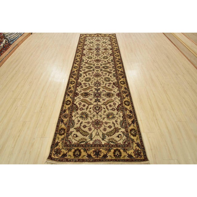 Farmhouse Agra Runner 4′ X 12’1” Beige Wool Traditional Hand-Knotted Oriental Rug For Sale - Image 3 of 13