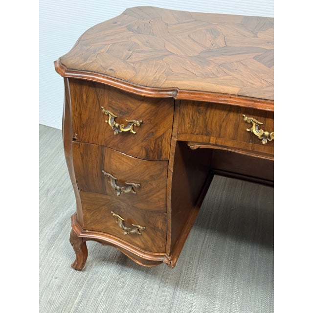 Italian Rococo Bombe Pedestal Desk, Olive Wood For Sale - Image 4 of 12