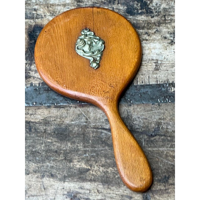 Vintage Art Nouveau Carved Wood Handheld Mirror For Sale - Image 11 of 12