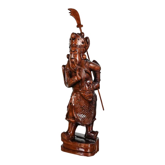 20th Century Asian Sculpture Chinoiserie Rosewood Guan Yu or Chinese Warrior Hand Carved For Sale