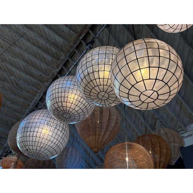 Capiz Shell Globe Pendant Light 12" For Sale In Los Angeles - Image 6 of 7