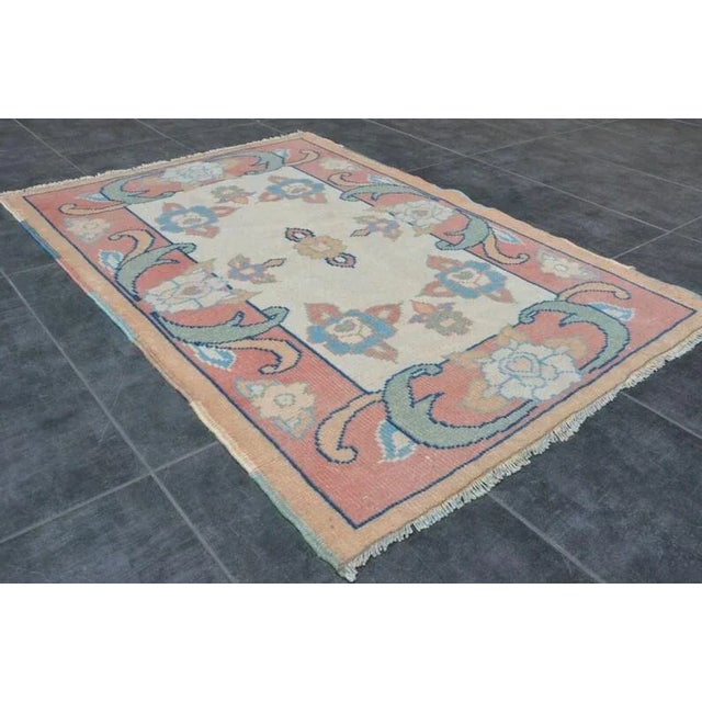 Beige 1960s Anatolian Floral Oushak Carpet For Sale - Image 8 of 10