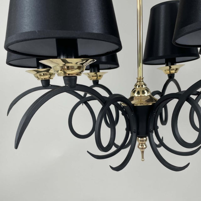 Black Cast Iron and Brass Chandelier, France, 1950s For Sale - Image 6 of 17