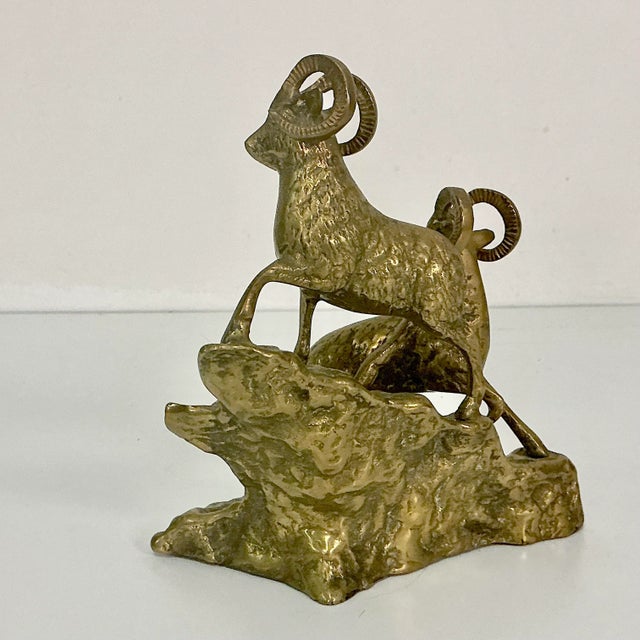 Brass 1970s Mid-Century Rustic Arts & Crafts Big Horn Sheep Brass Sculpture For Sale - Image 8 of 11