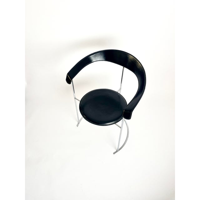 Black Vintage Italian Modernist Canasta Chair in Black Leather and Metal from Arrben, 1970s-1980s For Sale - Image 8 of 16
