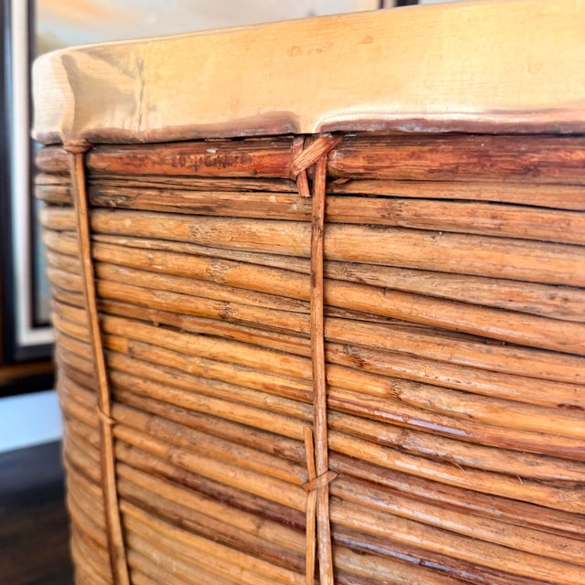 Wood Oversized Gabriella Crespi Style Brass Trim Rattan Storage Basket For Sale - Image 7 of 9