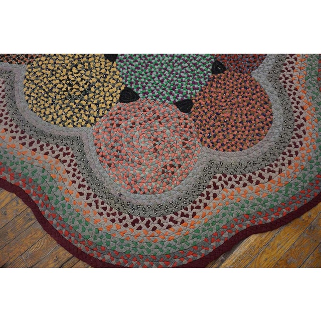 Beautifuly Soft Multi Color Ground With Colorful Circles Oval Antique American Braided Rug For Sale - Image 4 of 15