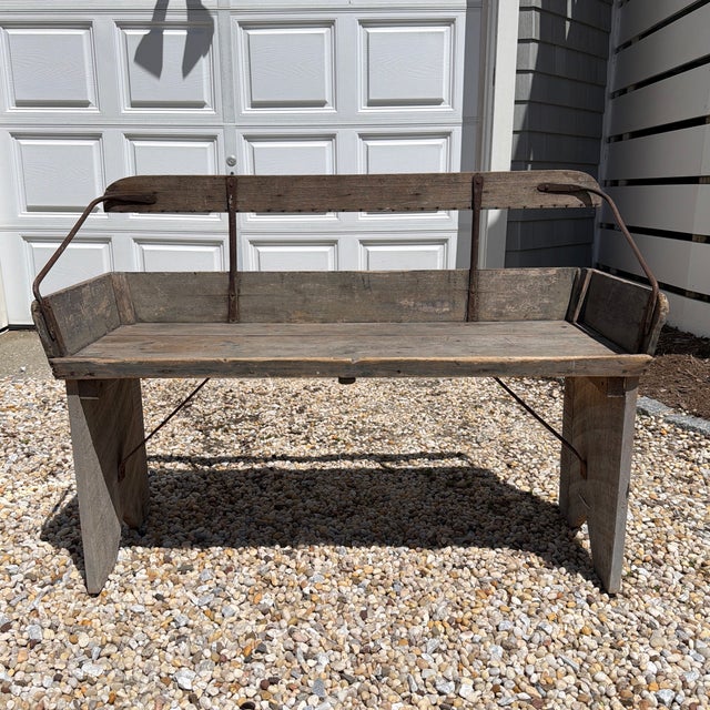 Greige Rustic Wood Antique Carriage Bench For Sale - Image 8 of 11