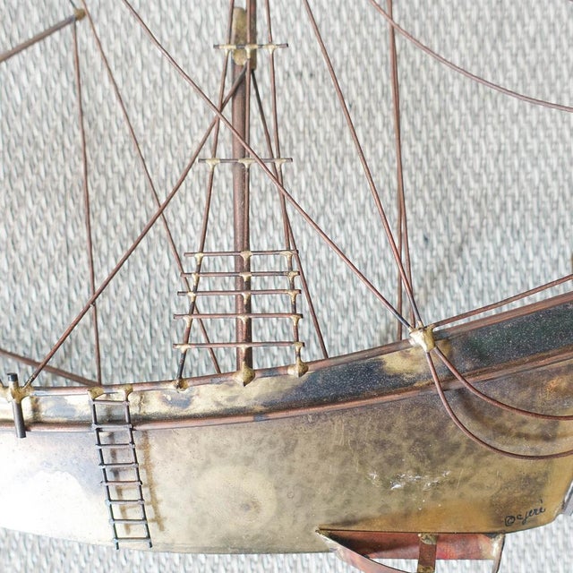 Brutalist Boat with Harbour Village Wall Sculpture by Curtis Jeré for Artisan House, USA, 1970s For Sale - Image 10 of 14