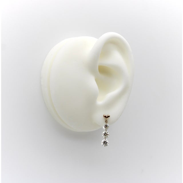 Gold 1990s 14k Gold Floating Diamond Dangle Earrings, A Pair For Sale - Image 8 of 9
