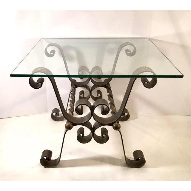 Late 20th Century Modern Scrolled Metal & Glass Top Side Table For Sale - Image 5 of 7