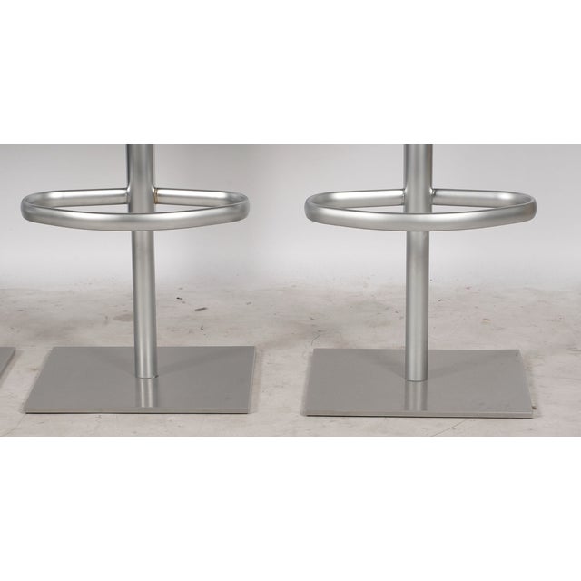 Red Set of Four Frag Bottega Italian Red Leather Adjustable Swivel Bar Stools For Sale - Image 8 of 10