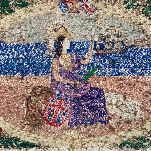 Nautical Large Sailor's Woolwork of Britannia With Ships Celebrating Trade and Commerce For Sale - Image 3 of 17