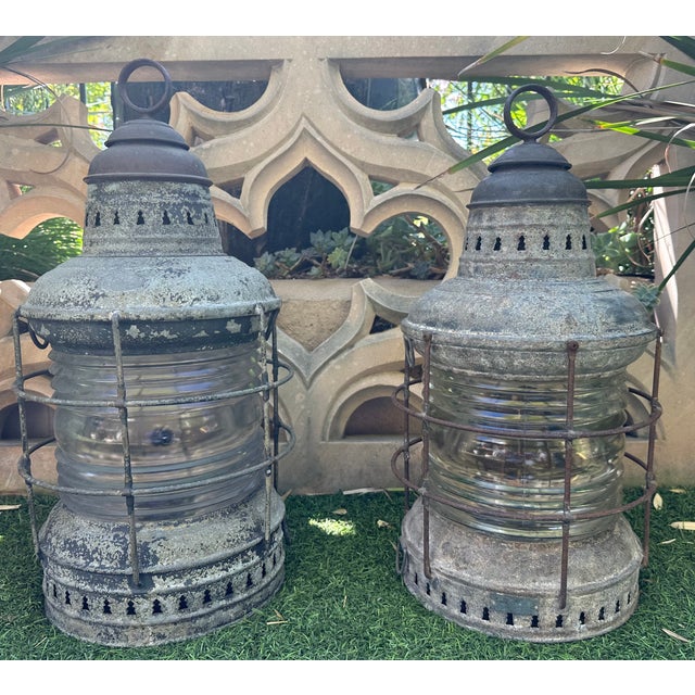 Vintage Pair Perko Galvanized Steel USS Missouri Battleship Anchor Lights – Clear Lens – Circa 1940 This authentic pair of...