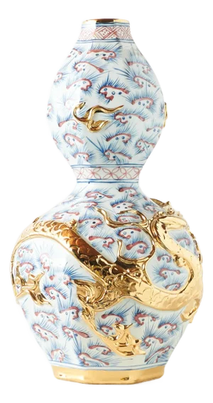 Porcelain Double Gourd Vase with Golden Dragon