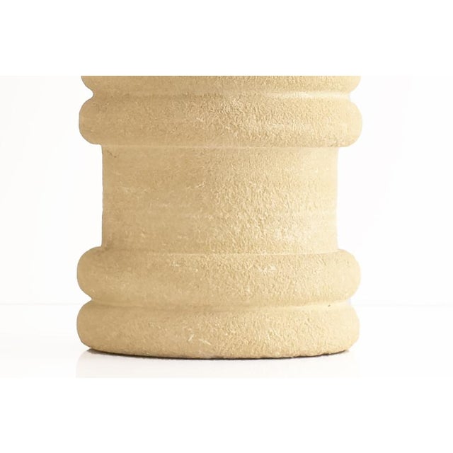 Cylindrical Table Lamp in Beige Hand-Carved Stone by Pierre-Albert Tormos, 1970s For Sale - Image 3 of 8