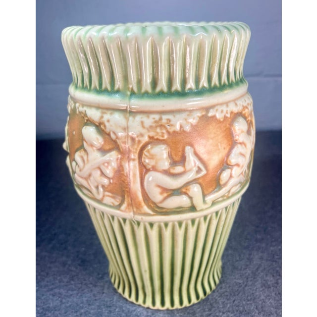 1910s Antique Roseville Donatello Green Ivory 8” Vase For Sale - Image 5 of 8