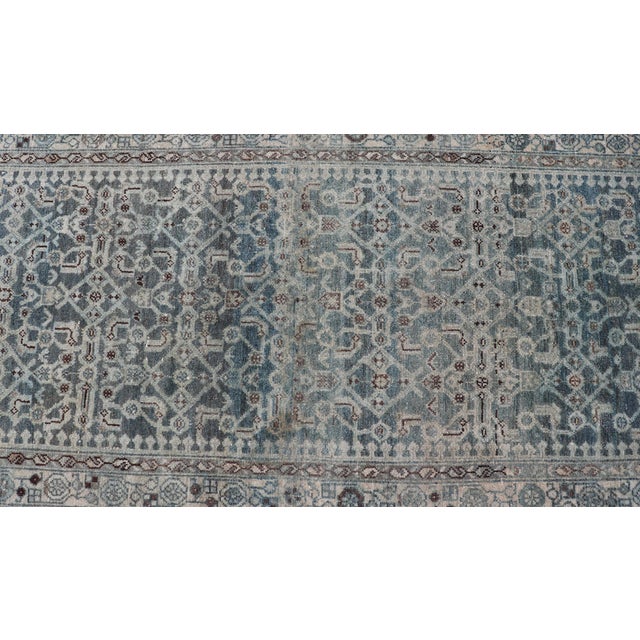 Antique Malayer Persian Long Runner in Blue's With All-Over Design 3'8 X 17'4 For Sale - Image 10 of 14