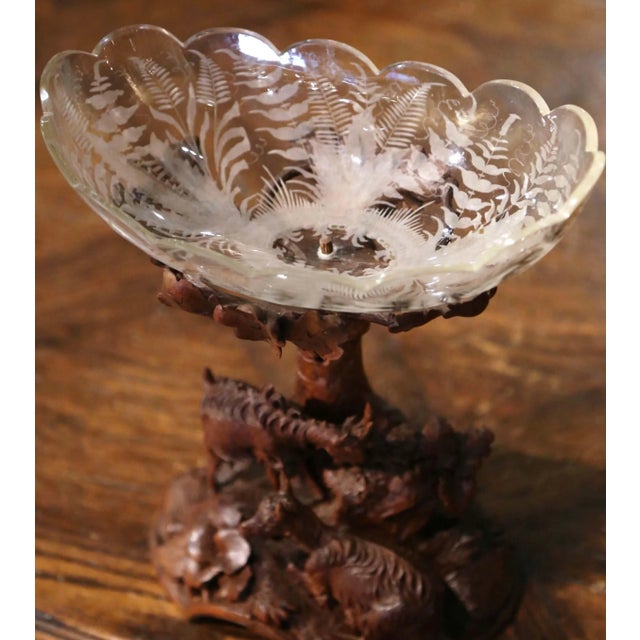 19th Century Swiss Black Forest Carved Walnut and Etched Crystal Centerpiece For Sale In Dallas - Image 6 of 13