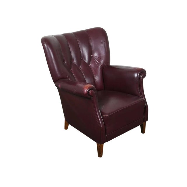 1950s Old School Tufted Leather Scandinavian Lounge Chair W Ottoman For Sale - Image 15 of 15