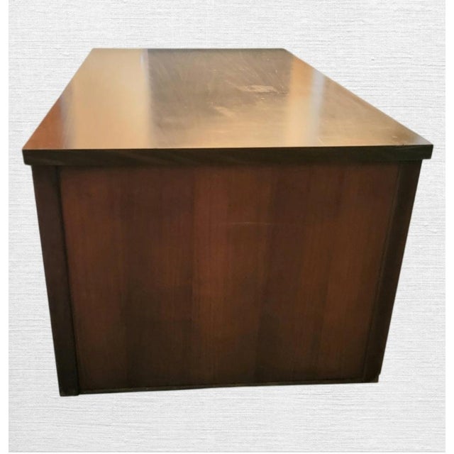 Brown Vintage Alma Mid Century Modern Tanker 6 Drawer Solid Wood Large Desk For Sale - Image 8 of 17