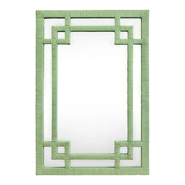 Matthew Izzo Home - Geneva Sage Green Rattan Framed Wall Mirror With Greek Key Design For Sale