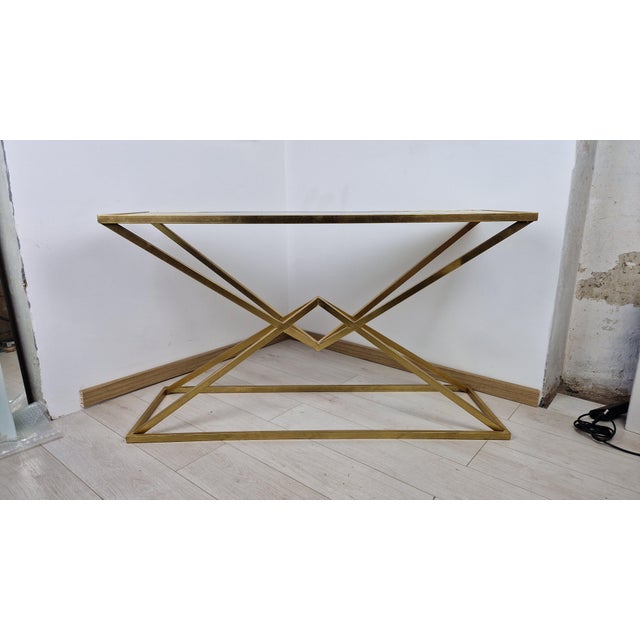 Black Console Table in Brass-Plated Iron and Black Glass Top For Sale - Image 8 of 10