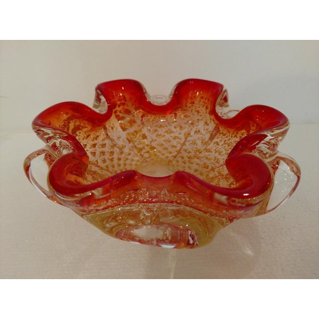 Murano Art Glass Bowl, Red & Gold Leaf, Vintage Chairish
