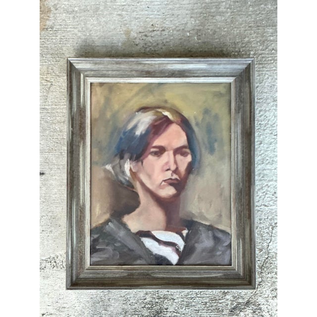 Vintage Original Oil Portrait on Canvas For Sale - Image 9 of 12