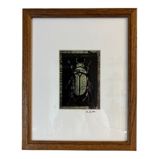 Verdant Shell Beetle Signed and Framed (Mixed Media Linocut Print) For Sale