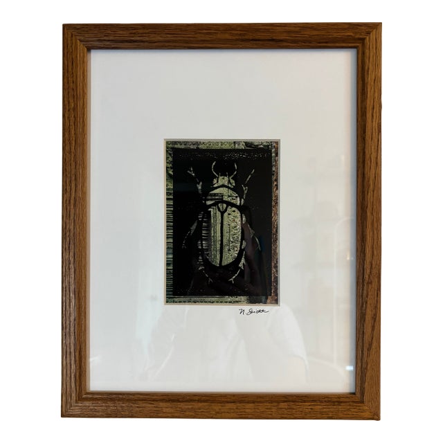 Verdant Shell Beetle Signed and Framed (Mixed Media Linocut Print) For Sale
