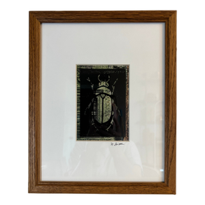 Verdant Shell Beetle Signed and Framed (Mixed Media Linocut Print)