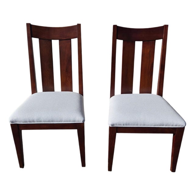 1990s Ethan Allen Horizons Dining Side Chair Pair Wood Slat Back Accent Living Room For Sale
