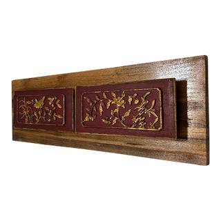 c.1920 Antique Chinese Gilt Lacquered Carved Double Panel – Illuminated Wall Art For Sale