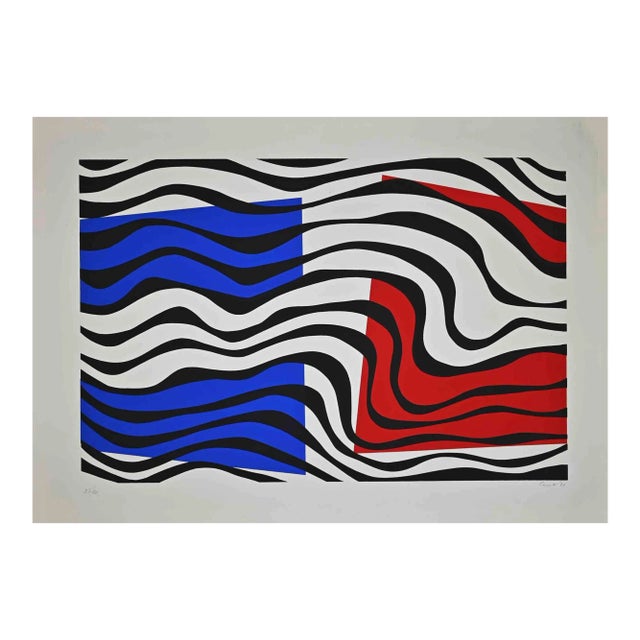 Uberto Maria Casotti, Blue and Red Composition, Original Screenprint, 1971 For Sale