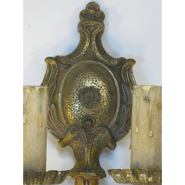 Metal 1920s Wall Sconce Electric old Elegant Bronze Empire Style Embossed Pattern For Sale - Image 7 of 10