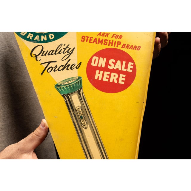 Mid 20th Century 1940s Steamship Brand Flashlight Flanged Advertising Sign For Sale - Image 5 of 5