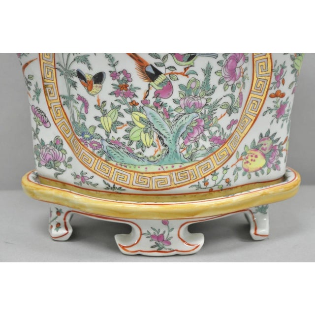 Vintage Chinese Export Porcelain Bird Painted Cachepot Flower Pot Vase For Sale In Philadelphia - Image 6 of 16