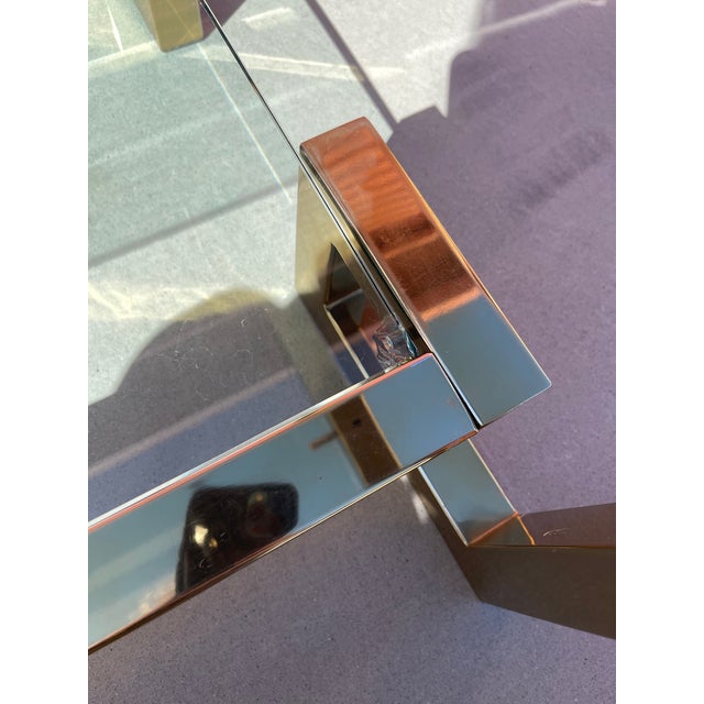 1970s Brass Greek Key Glass Top End Table Chairish