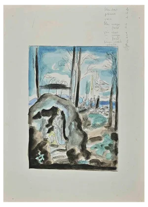 Hermine David, The Nativity, Ink & Watercolor, Early 20th Century