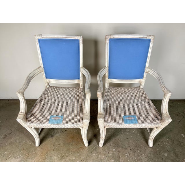 Blue Vintage Rattan Armchairs With Sculptural Fretwork Backs, a Pair For Sale - Image 8 of 11