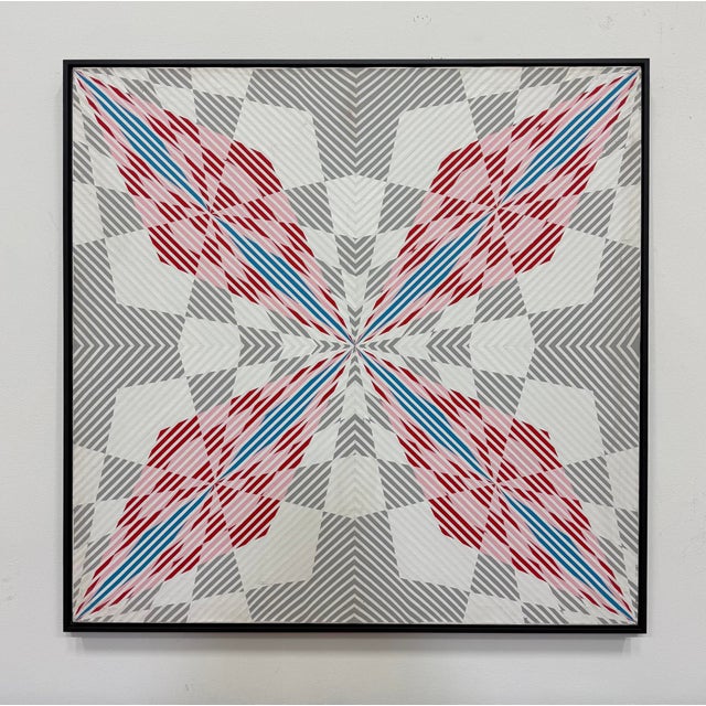 Wood Oversized Gabe Silverman 1980s Abstract Op Art Painting, Newly Framed For Sale - Image 7 of 12