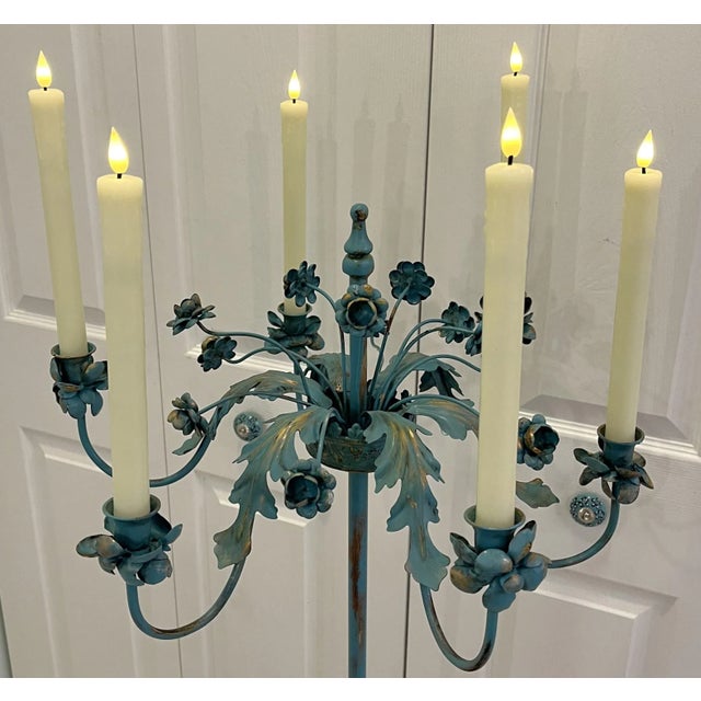 Boho Chic Mid Century Painted Tole 6-Candle Floor Candelabra For Sale - Image 3 of 12