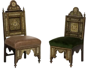 1920s Pair of Walnut Chairs With Mother of Pearl and Bone Inlaid