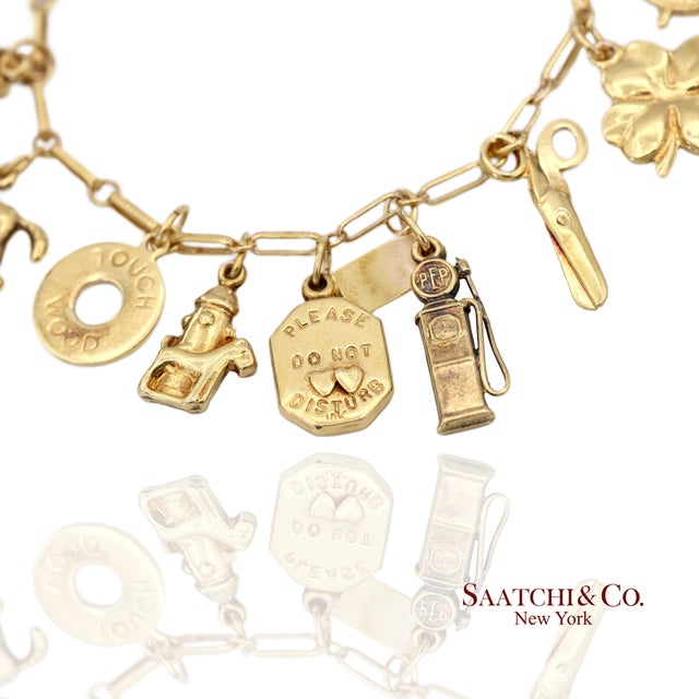 Metal Vintage Estate 10k(417) Yellow Gold Charm Bracelet For Sale - Image 7 of 13