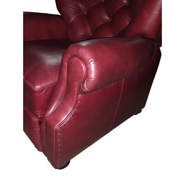 Luxurious Classic Wingback Chesterfield Leather Recliner by Pottery Barn For Sale In Raleigh - Image 6 of 8