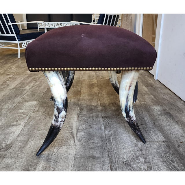Brown Mid 20th Century Hollywood Regency Steer Horn Bench/Ottoman - Manner of Anthony Redmile For Sale - Image 8 of 15
