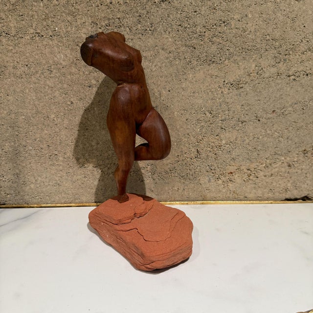 Mid-Century Modern Female Sculpture Hand Carved Mahogany Wood For Sale - Image 9 of 11