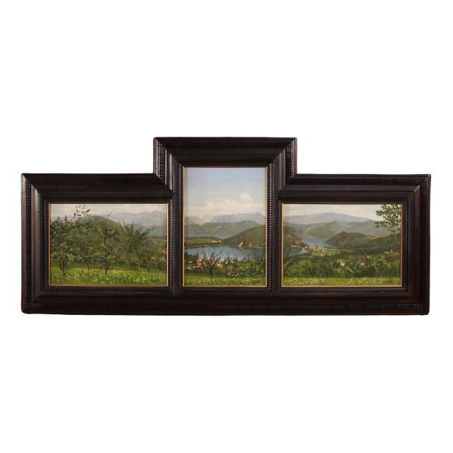 Views of Lake Lugano, 1940, Oil on Panel Triptych, Set of 3 For Sale